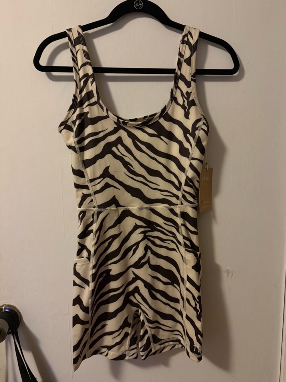 Zebra Print Tank Romper in Cream and Dark Brown